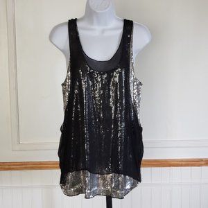 JIMMY CHOO H&M Silk & Sequin Top Women's Sz 6 Black Silver Party Cocktail